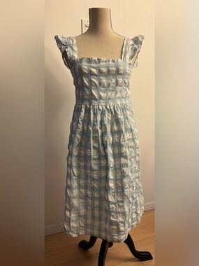 Coquette Italian Gingham Smocked Babydoll Top / Mini Dress SMALL Light Blue